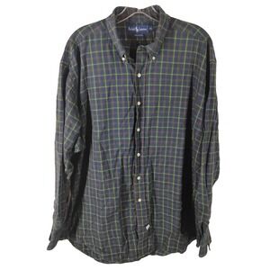 Ralph Lauren Mens XL Navy Green Plaid‎ Button Down Collared Shirt